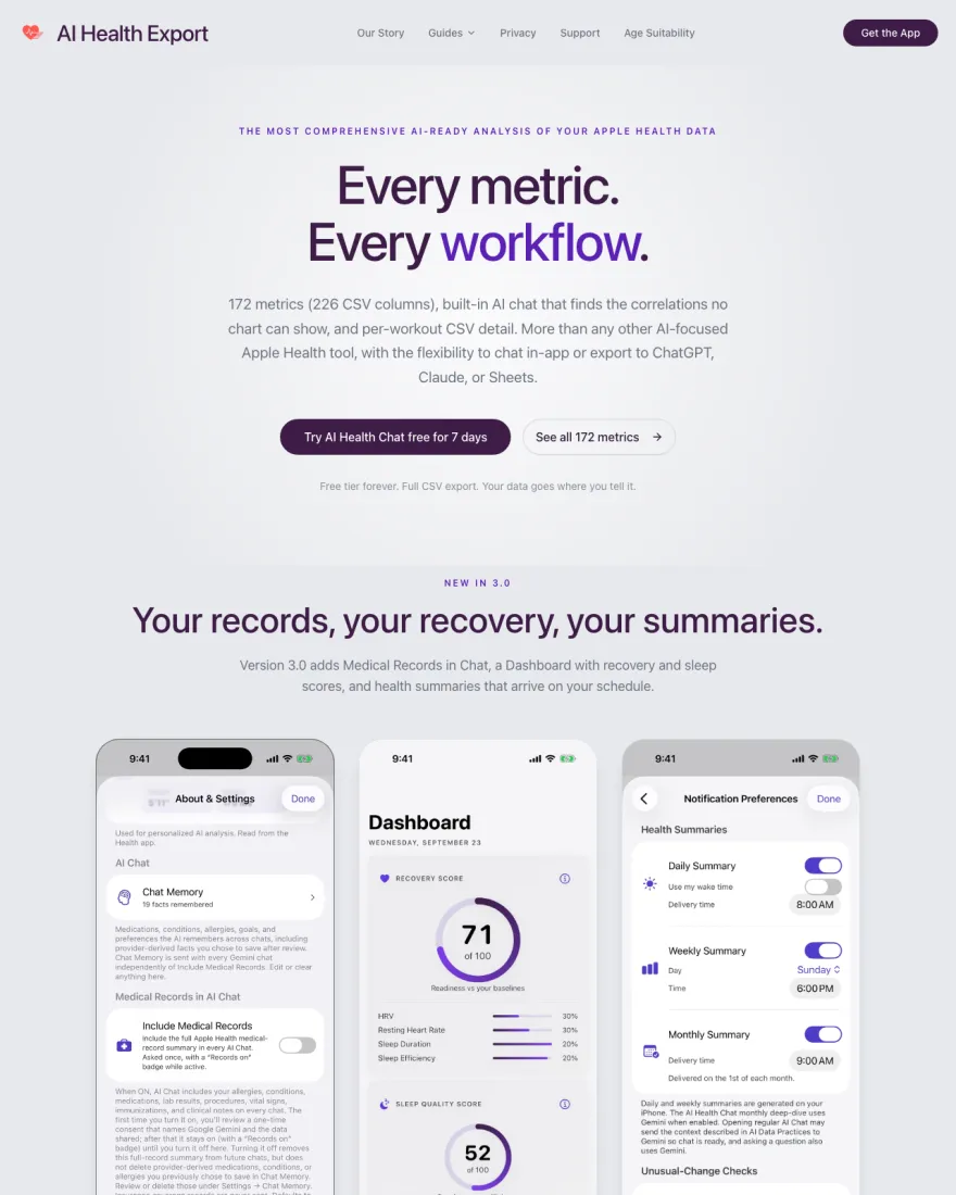AI Health Export homepage