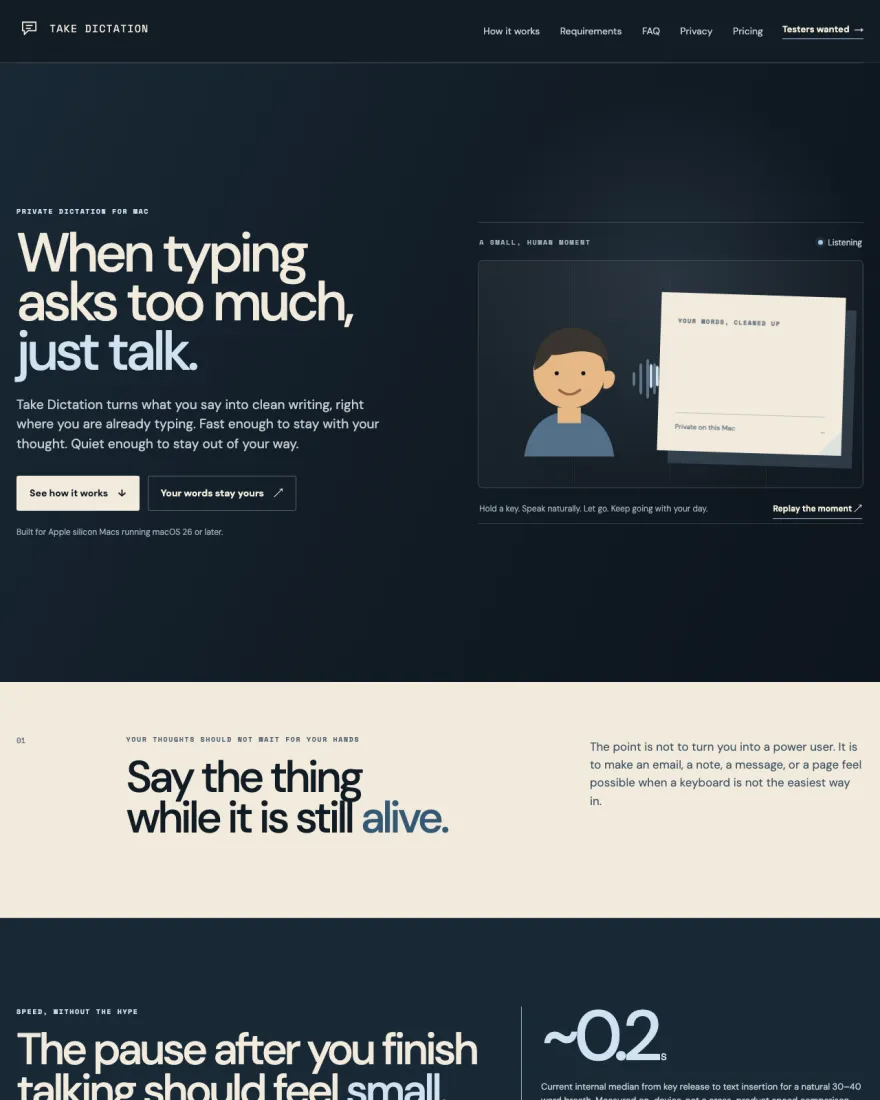 Take Dictation homepage
